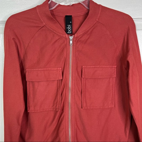bobi Jackets & Blazers - Bobi Revolve Ribbed Lightweight Knit Bomber Jacket in Rust Size S